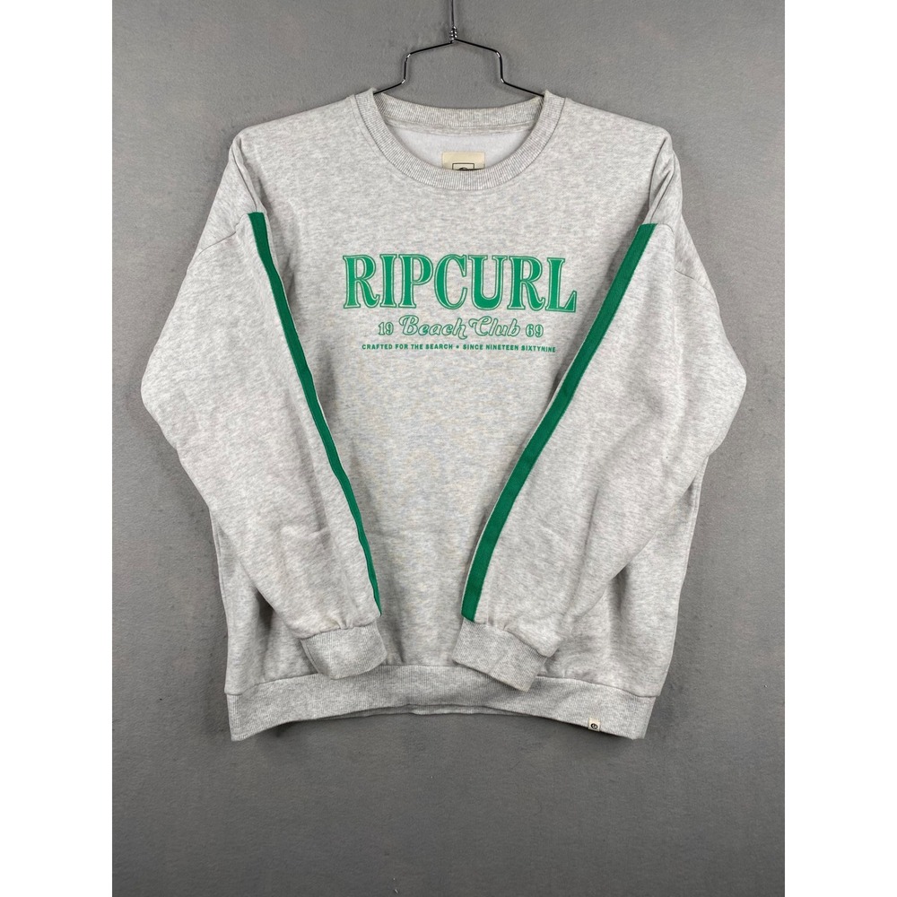 Rip Curl Beach Club Sweatshirt Grey Green Stripe Graphic Crewneck XS Mens